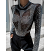 Černé elegantní body CUVELINE se stříbrnými kamínky (Veľkosť M/L)