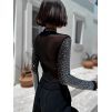 Černé elegantní body CUVELINE se stříbrnými kamínky (Veľkosť M/L)