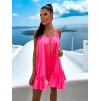 Neon ružové volánikové šaty GLASSY voľného strihu