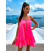 Neon ružové volánikové šaty GLASSY voľného strihu