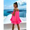 Neon ružové volánikové šaty GLASSY voľného strihu