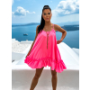 Neon ružové volánikové šaty GLASSY voľného strihu