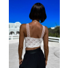 Krémový elegantný čipkovaný crop top SANTLES
