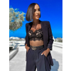 Černý elegantní crop top HAMMADI s krajkou (Veľkosť M/L)
