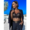 Černý elegantní crop top HAMMADI s krajkou (Veľkosť M/L)