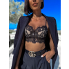 Černý elegantní crop top HAMMADI s krajkou (Veľkosť M/L)