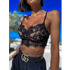 Černý elegantní crop top HAMMADI s krajkou (Veľkosť M/L)