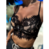 Černý elegantní crop top HAMMADI s krajkou (Veľkosť M/L)