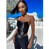 Čierny lesklý elegantný top LUXERO so striebornými ramienkami