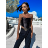 Černý lesklý elegantní top LUXERO se stříbrnými ramínky (Veľkosť M/L)