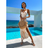 73763 9 bezove dlouhe leskle saty roses s rozparkem