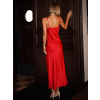 Červené dlhé lesklé šaty ROSES s rázporkom