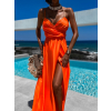Neon oranžové elegantné šaty PATILLA s rázporkom