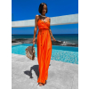 Neon oranžové elegantné šaty PATILLA s rázporkom
