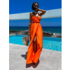 Neon oranžové elegantné šaty PATILLA s rázporkom