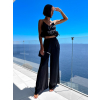Černý elegantní crop top KINCELES s peřím (Veľkosť M/L)