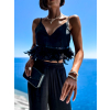 Černý elegantní crop top KINCELES s peřím (Veľkosť M/L)