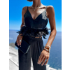 Černý elegantní crop top KINCELES s peřím (Veľkosť M/L)