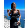 Černý elegantní crop top KINCELES s peřím (Veľkosť M/L)