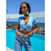 Světle modrý elegantní crop top CAILINE (Veľkosť M/L)