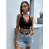 Černý krajkovaný crop top SUMM (Veľkosť ONESIZE)