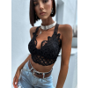 Černý krajkovaný crop top SUMM (Veľkosť ONESIZE)