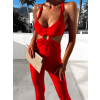 Červený elegantný overal INDUSI s prestrihmi