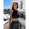 Čierny crop top HYDRAY s trblietavými strapcami