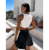 Biely elegantný crop top POMPENE so strieborným detailom