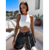 Biely elegantný crop top POMPENE so strieborným detailom