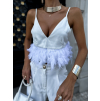 Bílý elegantní crop top KINCELES s peřím (Veľkosť M/L)