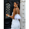 Bílý elegantní crop top KINCELES s peřím (Veľkosť M/L)