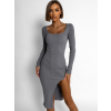 Šedé šaty MOHEGAN s rázporkom