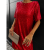 Červené flitrované šaty NINONE s krátkym rukávom