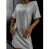 Strieborné flitrované šaty NINONE s krátkym rukávom