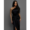 Čierne lesklé elegantné šaty LIBIOSI na jedno rameno