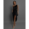Čierne lesklé elegantné šaty LIBIOSI na jedno rameno