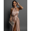 Zlaté lesklé šaty VALERDI s variabilným viazaním / s rázporkom