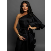 Čierne volánikové šaty DORRY cez jedno rameno