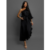 Čierne volánikové šaty DORRY cez jedno rameno