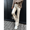 Béžové koženkové elegantní kalhoty DIMANES (Veľkosť S)