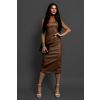 Hnědé koženkové midi šaty CORLU (Veľkosť ONESIZE)