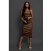Hnědé koženkové midi šaty CORLU (Veľkosť ONESIZE)