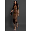 Hnědé koženkové midi šaty CORLU (Veľkosť ONESIZE)