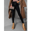Černé denim slim kalhoty ERYX s knoflíky (Veľkosť L)