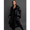 Čierny koženkový kabát MONTANA s čiernym kožúškom