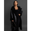 Čierny koženkový kabát MONTANA s čiernym kožúškom