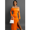 Oranžové strečové šaty KOANTES s rázporkom