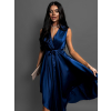 Tmavomodré saténové šaty BLAINE s viazaním