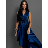 Tmavomodré saténové šaty BLAINE s viazaním